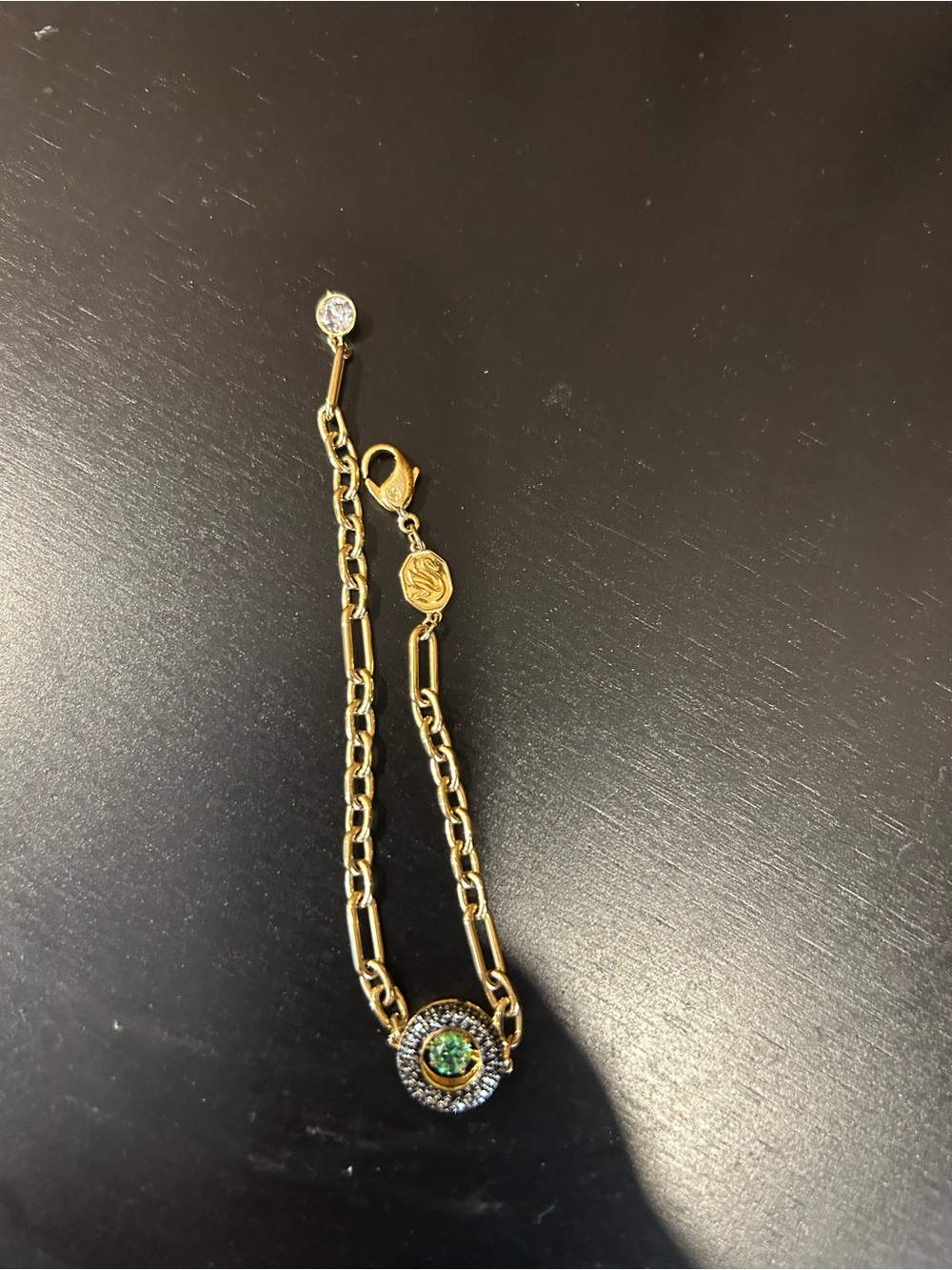 Swarovski Gold-Tone Bracelet with Green Center Crystal and Halo